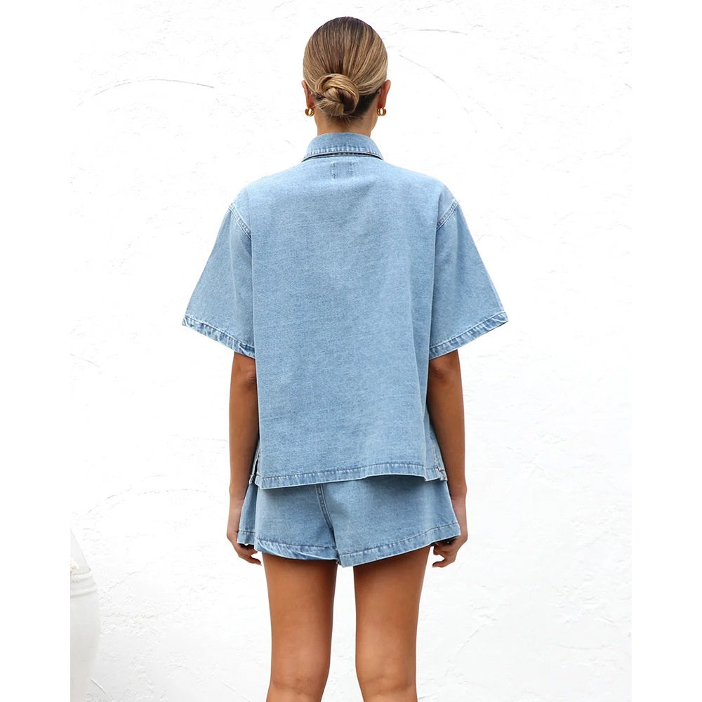 Two Piece Denim Short Set back view