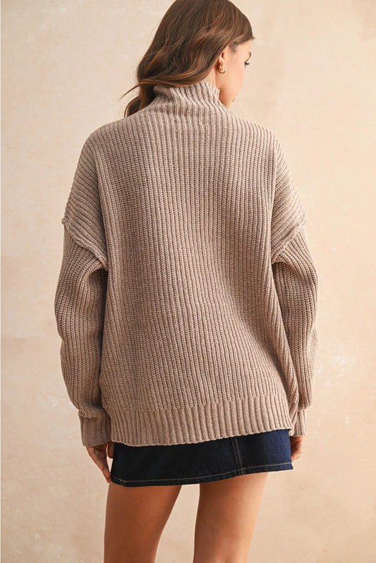 Chenille High Neck Sweater - Sand