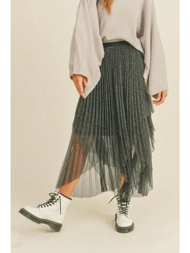 Metallic Mesh Pleated Skirt