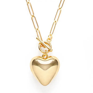 Puffed Heart Chain Necklace