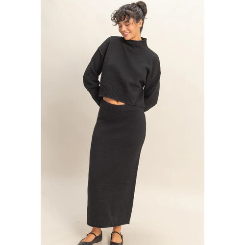 Sweater & Skirt Set - Black