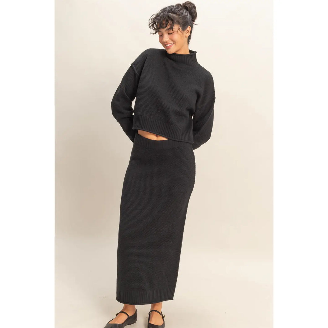 Sweater & Skirt Set - Black