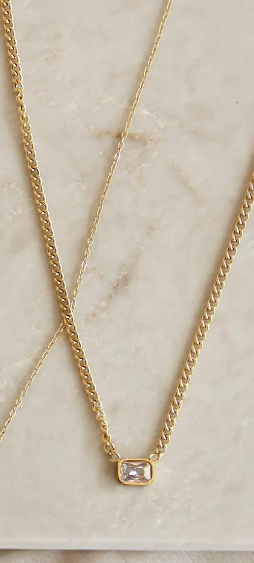 Emerald Cut Curb Chain Gold Necklace
