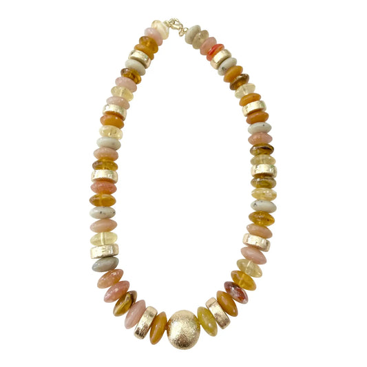 Tobie Beaded Disc Necklace - Tan Mix