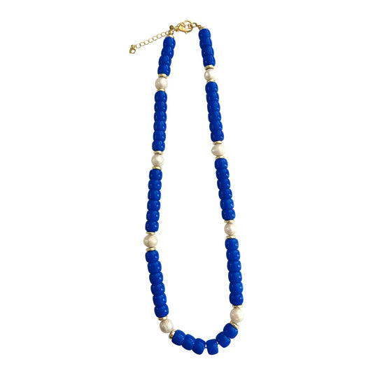 Victory Beaded Pearl Necklace - Royal Blue
