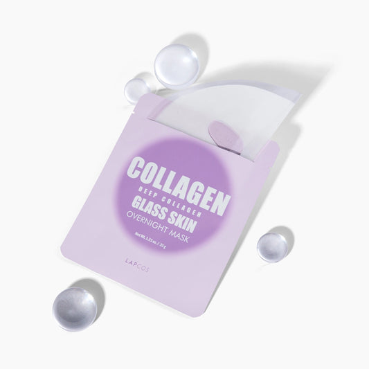 Collagen overnight mask packaging with a purple label on a white background
