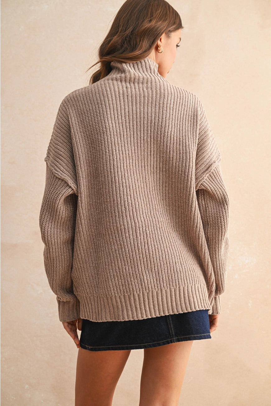 Chenille High Neck Sweater - Sand