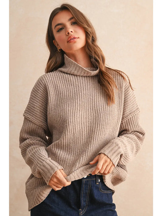 Chenille High Neck Sweater - Sand