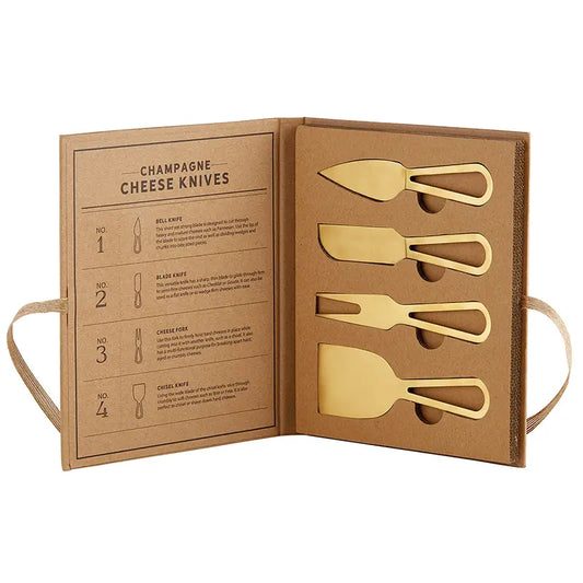 Champagne Gold Cheese Knives Book Box