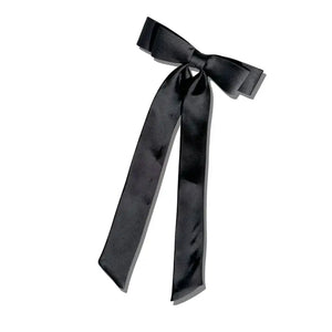 Slim Satin Bow Barrette - Black