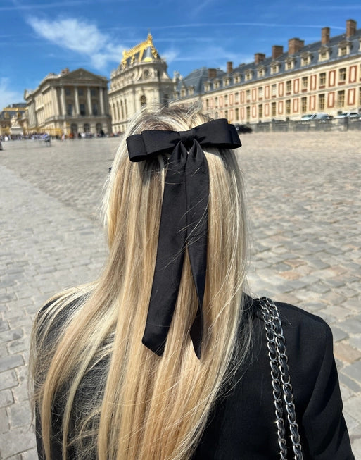 Slim Satin Bow Barrette - Black