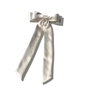 Slim Satin Bow Barrette - Cream