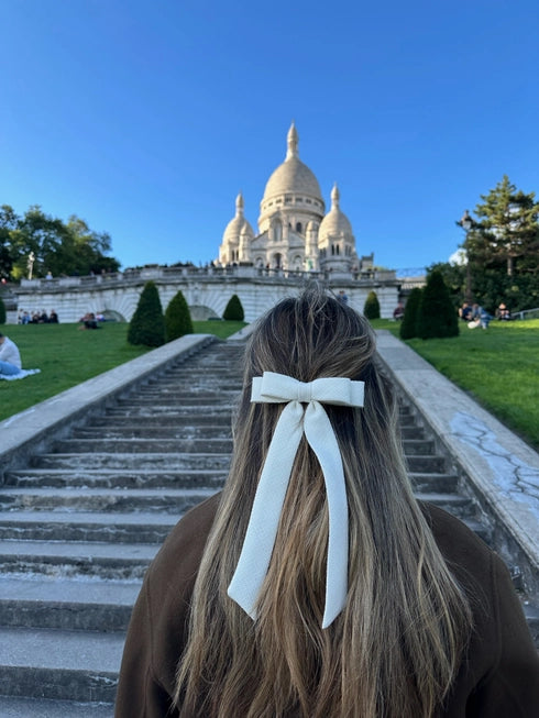 Slim Satin Bow Barrette - Cream