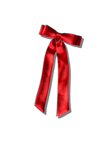 Slim Satin Bow Barrette - Red