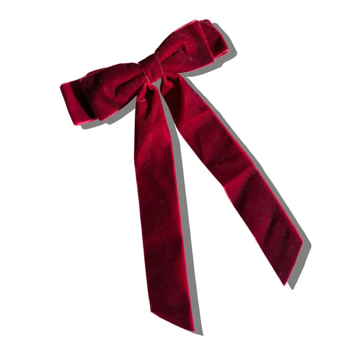 Velvet Bow Barrette - Red