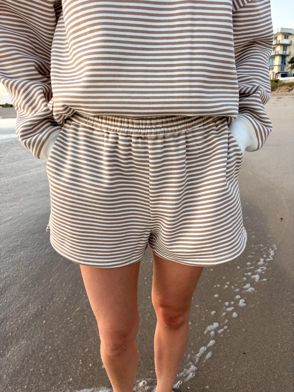 Brown and White Striped Shorts