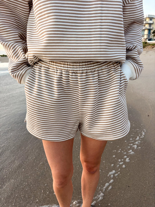 Brown and White Striped Shorts