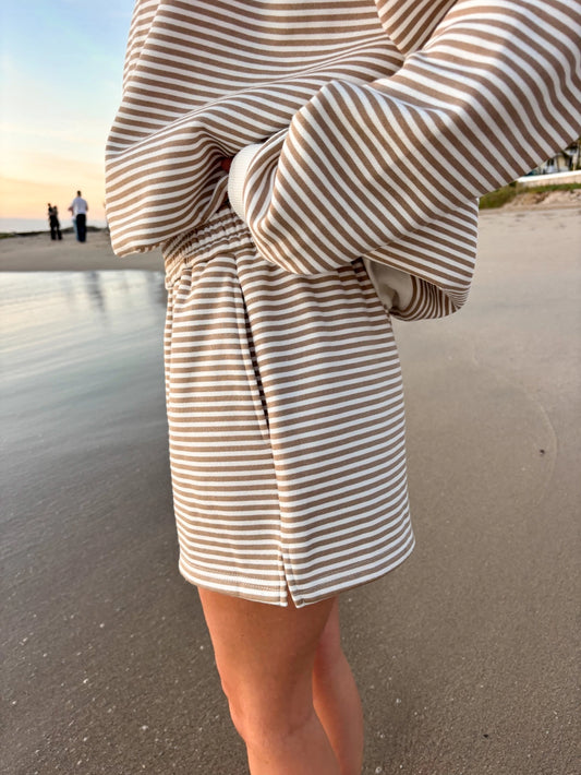 Brown and White Striped Shorts