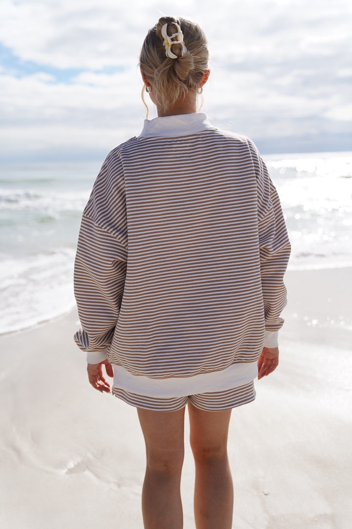 Brown and White Striped Sweatshirt