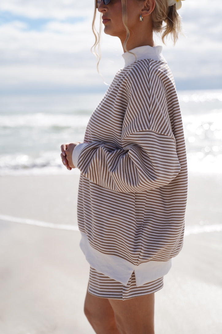 Brown and White Striped Sweatshirt