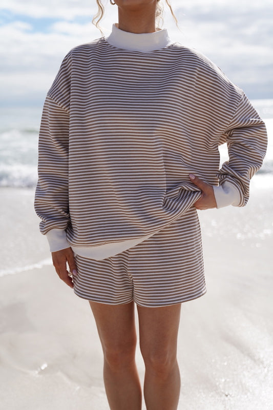 Brown and White Striped Sweatshirt
