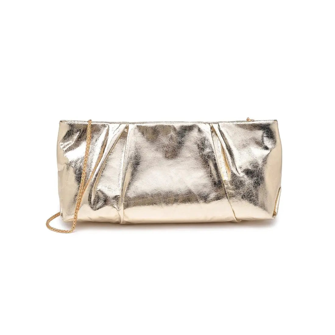 Metallic clutch bag with a chain strap 