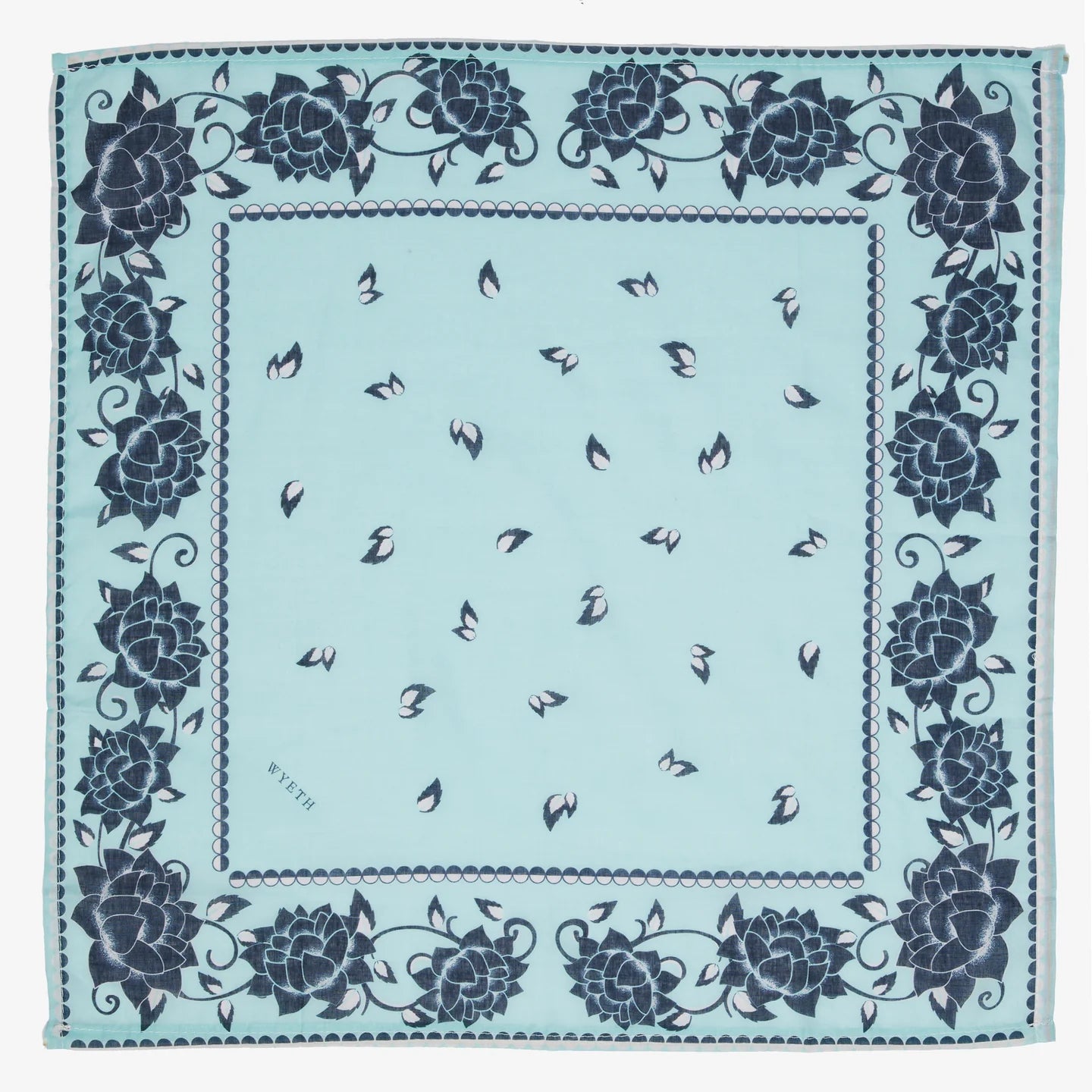Light blue bandana with dark blue floral patterns