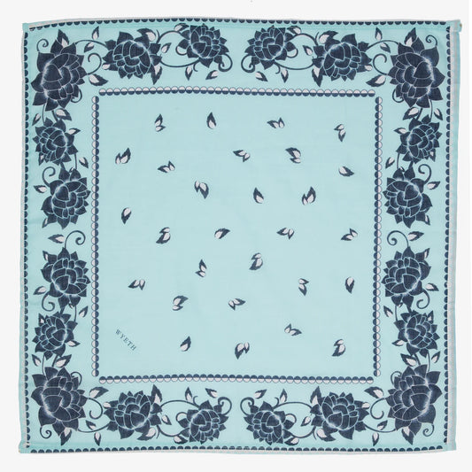 Light blue bandana with dark blue floral patterns