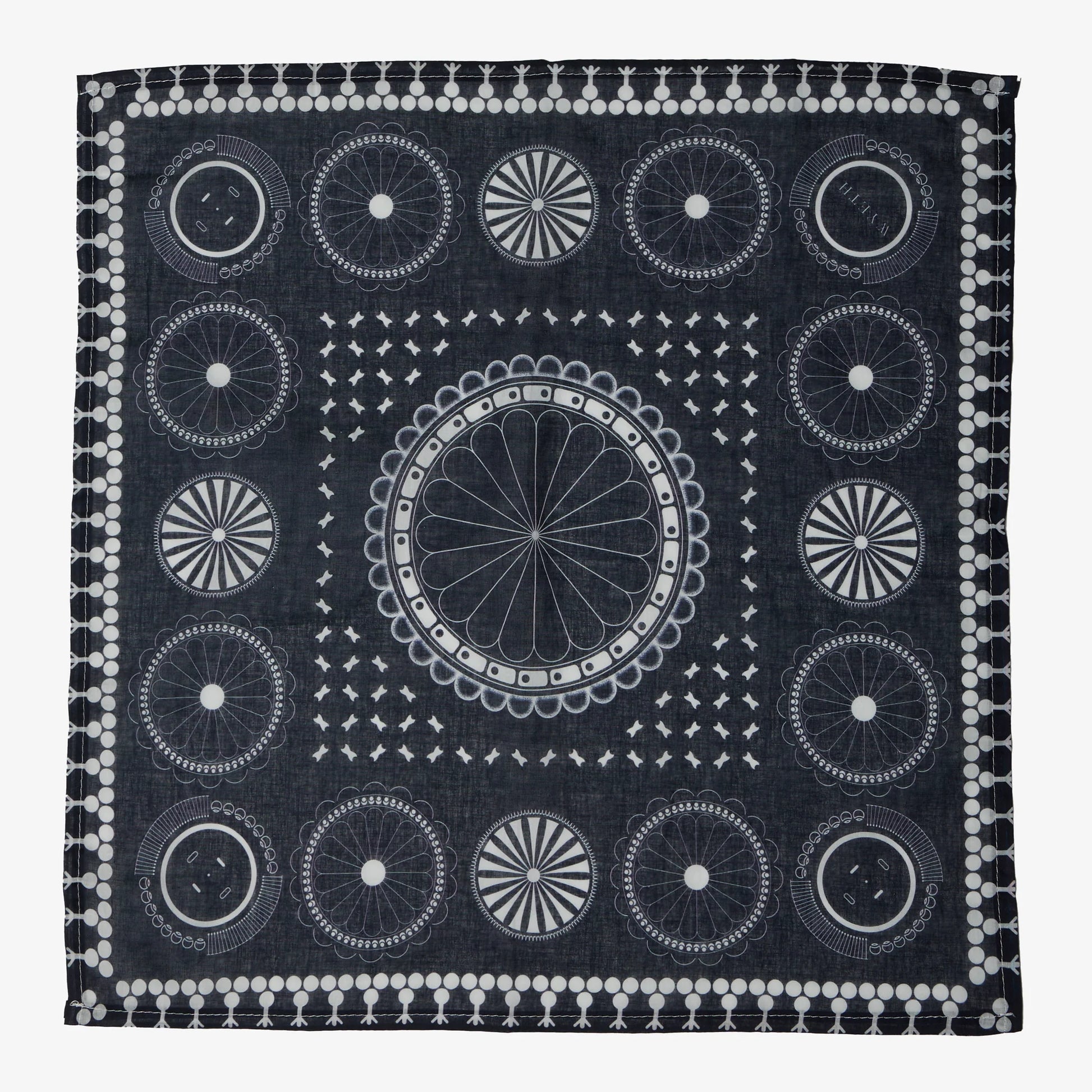 Navy bandana with white circular patterns
