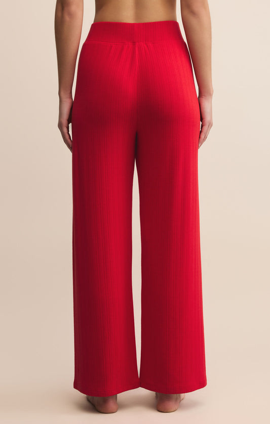 Back view of wide leg, high rise, red lounge pants 