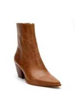 Ankle boot, Leather, 2.5 in/6.35 cm heel.  Zipper closure. Leather stacked heel.