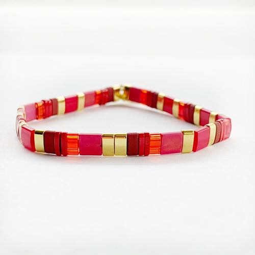 Frosted Red and Gold Glass Bead Bracelet
