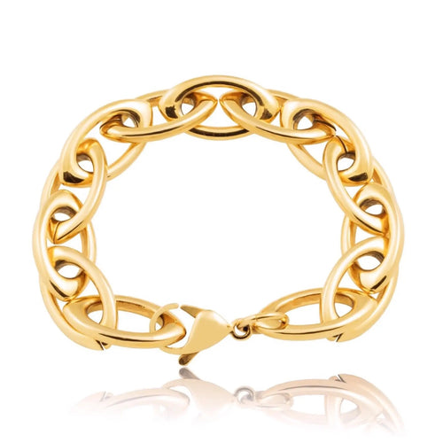 Frankie Link Bracelet Taryn oval link bracelet   Lobster clasp  18k gold plated stainless steel   Fits up to 8” wrist