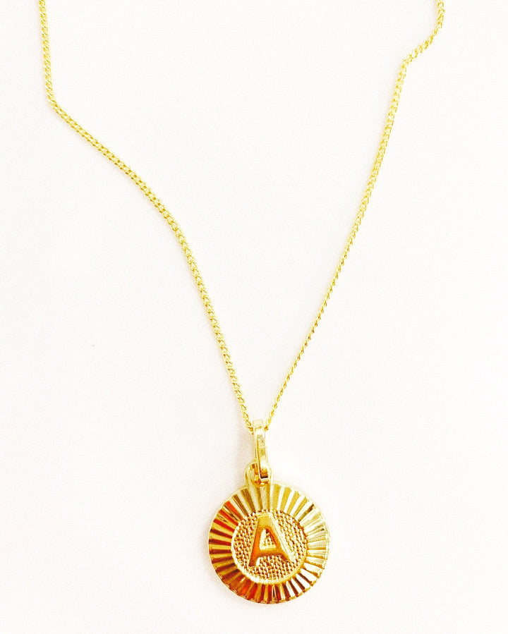 18k gold filled vintage style initial pendant and chain.  18” length